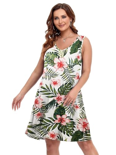 Image of BELAROI Women Casual Summer Beach Dresses Plus Size Sundress V Neck Pockets Swing Tank Dress Cover Ups
