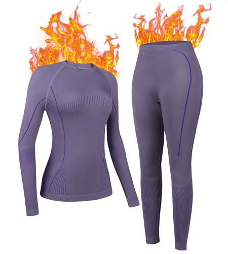 Attraco Long Underwear Women Moisture-Wicking Thermal Underwear Athletic Base Layers Set Purple S cover