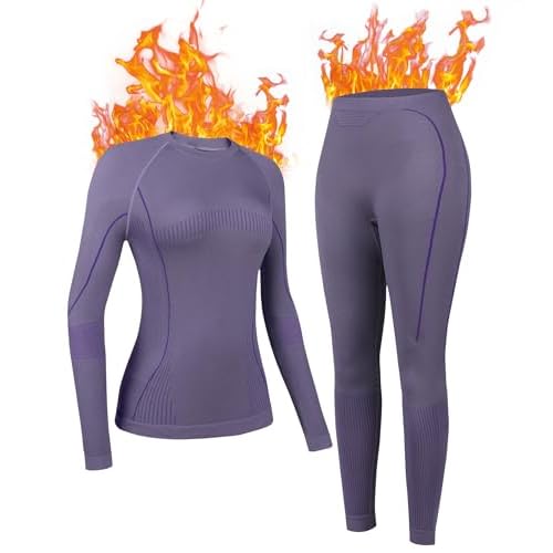 ATTRACO Seamless Thermal Underwear for Women Long Johns Thermal Suit Stretchy Ski Base Layer Set