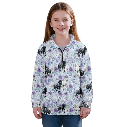 Image of AmzPrint Girls Graphic Quarter Zip Coat Long Sleeve Lightweight Oversized Athletic Running Hoodies For Kids Teen Girls