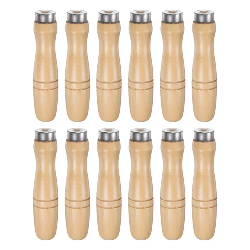 QUARKZMAN 12 Mangos de Archivo de Madera de 4.72 Pulgadas con Agujero Redondo de 6.8mm y Mangos Ergonómicos con Collar de Metal para Limas de Metal de 10 Pulgadas.