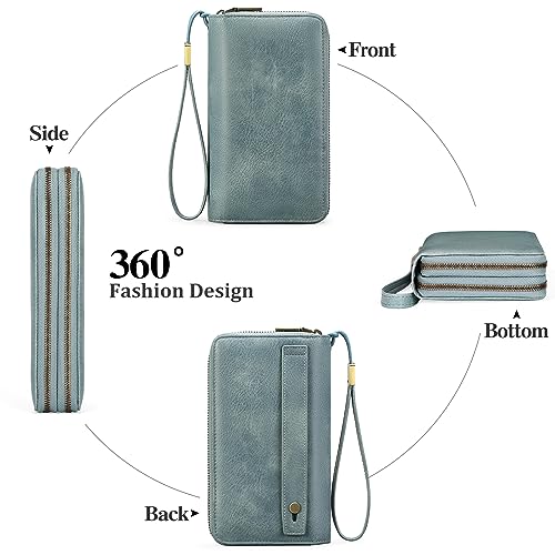Image of GAEKEAO Wallet for Women Clutch RFID Blocking Wristlet Leather Purse Large Capacity Credit Card Holder with Grip Hand Strap
