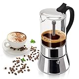 Clear Glass Moka Pot Stainless Steel Coffee Maker Stovetop Espresso Percolator Coffeemaker Italian Classic Style Brewing Greca Cafe Mocha Machine for Cafeteras Camping Travel and Home Use 6 Cup 330ml
