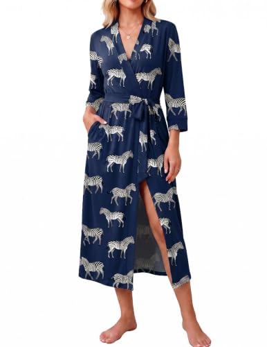 Image of Ekouaer Women Robes Long Knit Bathrobe Soft Kimono Loungewear with Pockets
