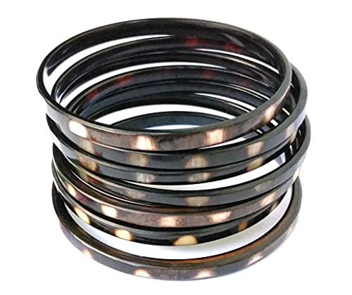 Set 7 Dyed Bangle Bracelets For Women Handmade From Bull Horn. Lightweight Black Dyed Bangles With White Dots Bracelet Set, Handcrafted Jewelry Gifts For Her #TOP22