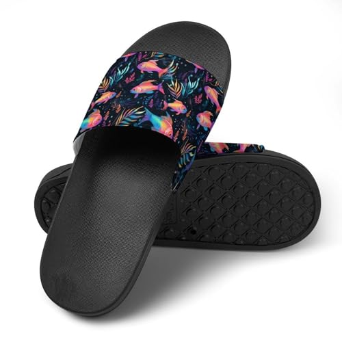 Neon Rainbow Fish House Sandals Non-Slip Bathroom Slippers Beach Summer Shoes for Men Women4