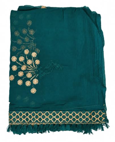 Image of YOUTHQUAKE Heavy Embroidered Work Chiffon Dupatta for Womens & Girls With Fancy Lace