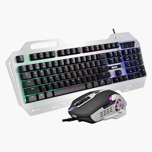 Image of Dyazo Metal Gaming Keyboard & Mouse Combo RGB Static Light| 12 Multimedia Keys | Braided Cable 1.5 Metres (Silver)