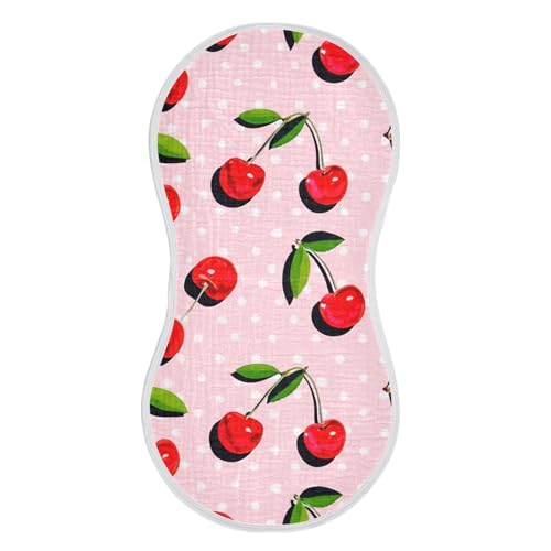 2 Pack Baby Burp Cloths, Soft Absorbent Burping Cloths for Babies, Cotton Milk Spit Up Rags, Large Size for Newborns, Baby Boys and Girls (Cherries Shadows Pattern)