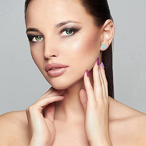 Hopply 2 Packs Opal Screw Back Stud Earrings Hypoallergenic Stainless Steel Post Round Cut Created White Synthetic Opal For Women Girls Jewelry Set Gifts #TOP5