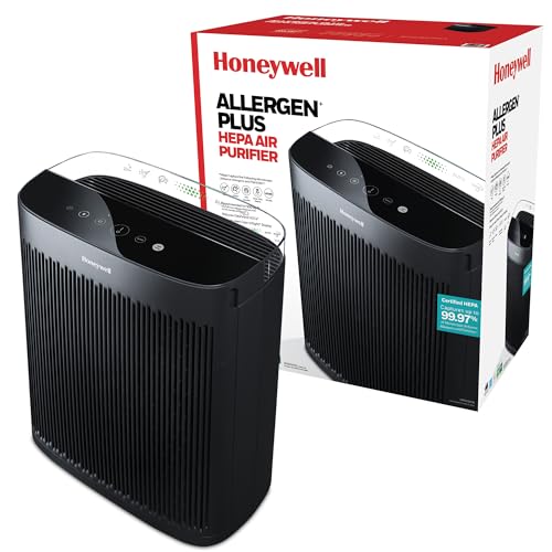 Honeywell Allergen Plus HEPA Air Purifier for Home Large Rooms up to 2400 Ft², Air Quality Monitor, Auto Mode, Reduces Allergens, Pollen, Pet Dander, Odors, Smoke, Black, HPA5300B