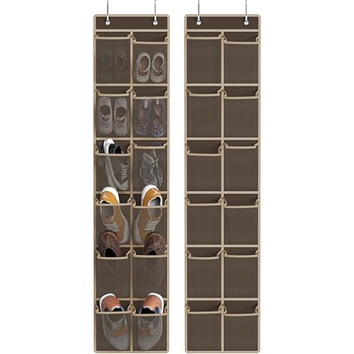 Simple Houseware 24 Pockets - 2-Pack 12 Large Mesh Pocket Over Door Hanging Shoe Organizer, Brown