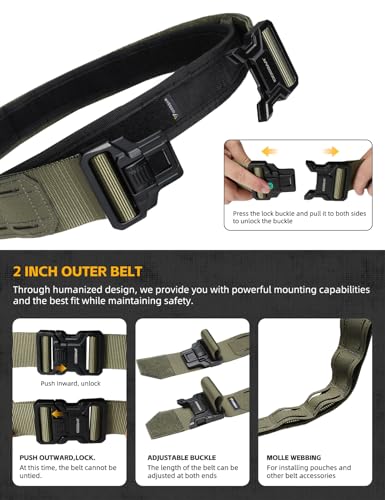 Image of IDOGEAR 2 Inch Belt MOLLE for Men with 1.75 inch Inner Belt Nylon Duty Quick Release Metal Buckle Belts Hook-and-Loop Laser-cut