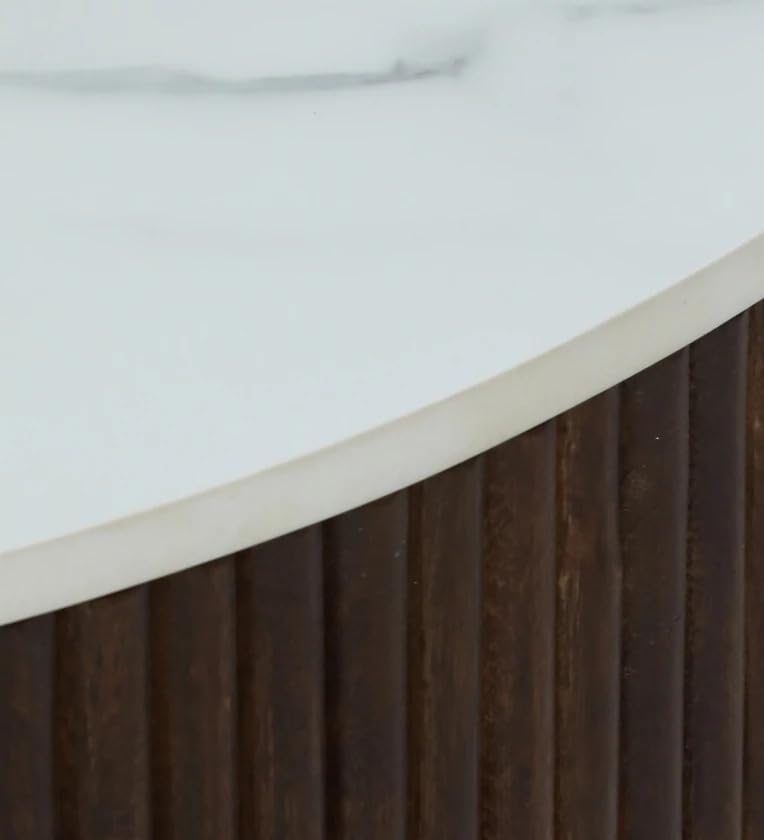 Image of Premium Luxury Marble-Top Wooden Center Table with Louvers & Acrylic Wooden Base | Premium Coffee Table for Living Room & Office