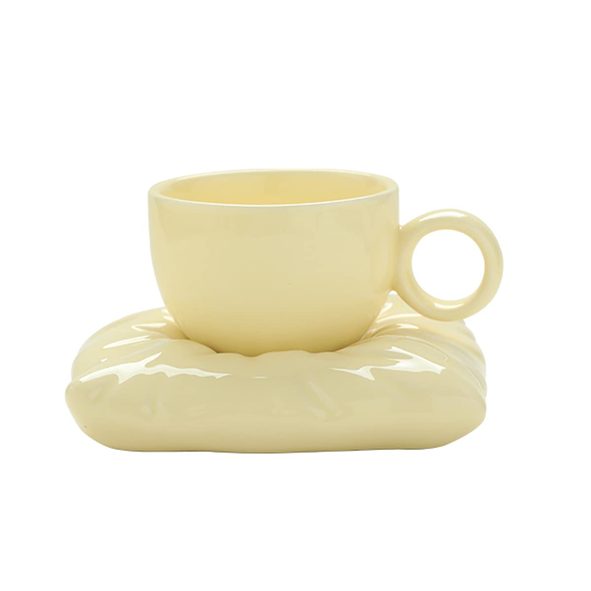 Taza de cerámica con Tapa, Taza de café de cerámica, Taza de té, Taza esmaltada Ideal para té, Leche, Cereales, Chocolate Caliente, Taza con Posavasos Creativo, 200 ml, 1 Pieza, Rosa