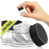 (200 Pack) 5ml Thick Glass Jars with Black Lids - Airtight Containers for Oil, Lip Balm, Wax, Cosmetics - Mini Refillable Jars Great for Travel, Samples, & More