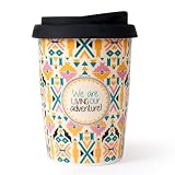 ALYC Reusable Ceramic Travel Coffee Cup – 8oz Double-wall New Bone China Coffee Mug with silicon lid (Adventure)