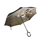 hengpai Hunde-Regenschirm, Motiv: Golden Retriever, Farben, Rot, Mohnblume, umgekehrt, wendbar, wendbar, winddicht, UV-beständig, doppellagig, für Damen Einheitsgröße Mehrfarbig8