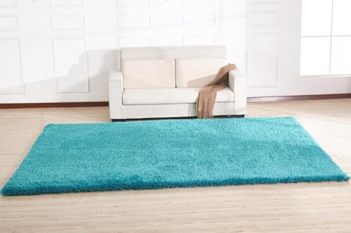 Image of SAGON Anti-Skid Shaggy Carpet Rug for Home | Ultra-Soft Plush Floor Mat for Living Room & Bedroom | Non-Slip, High-Density, Cozy Luxury Decor| 6 x 9 Feet Turquoise
