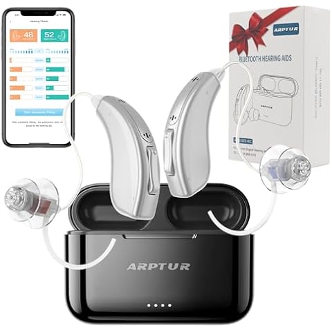 ARPTUR Bluetooth Hearing Aids for Seniors ，Rechargeable APP Controlled Hearing Amplifiers, Noise Cancelling, Wireless Music Streaming, Hands-Free Phone Calls, OTC Hearing Devices ((Tin) Cover
