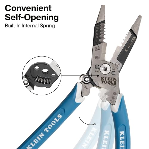 Image of Klein Tools K12075 Heavy-Duty Wire Stripper, Slim-Forged Design, Self-Opening Wire Stripping Tool, Electrical Pliers with Shear Cutter, Cable Stripper Tool