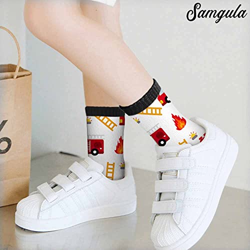 Image of Fire Truck Crew Socks for Woman Size 6-8 Alarm Ladder Fire Equipment Girls Socks