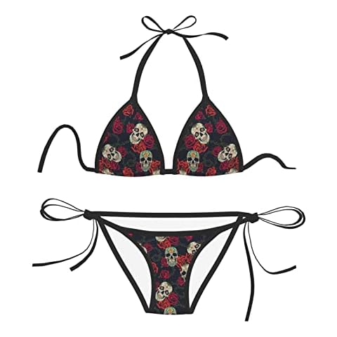 Women's Bikini Swimsuit Halter Triangle Tie Side Bikini Two Piece Set Bathing Suits, Black15, One Size Cover