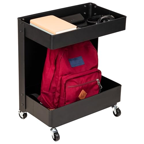 Mind Reader Under Desk Rolling Cart, 2-Tier Steel...