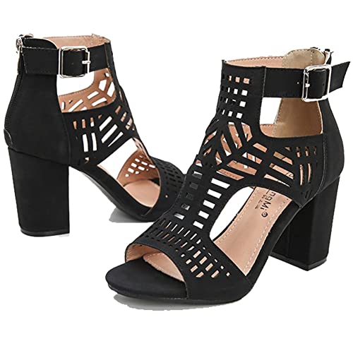 So Simpok Chunky Heel Sandals For Women Cut Out Peep Toe Zipper Block Heel Sandals Summer Beach Dressy Party High Heeled Sandals Black #TOP5