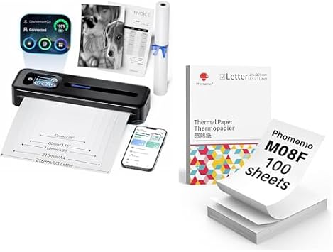 Phomemo M832D Bluetooth Portable Printers & 100 Sheets Folded Thermal Paper 8.5 x 11 Inch, Wireless for Travel