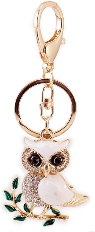 Axmerdal Silver Cross Rhinestone Keychain Charm Pendant Purse Bag Crystal Key Holder Arts Craft Pendant Inspiration Key Ring (owl on the branch)