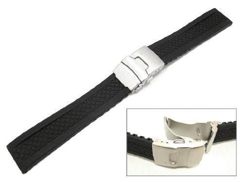 Mens Rubbertech (TM) 22MM Wide Silicone Rubber Watchband Stainless Steel Deployment Buckle - by JP Leatherworks