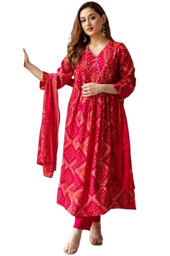Image of ANNI Designer Women's Rayon Viscose Anarkali Printed Kurta with Pant & Dupatta