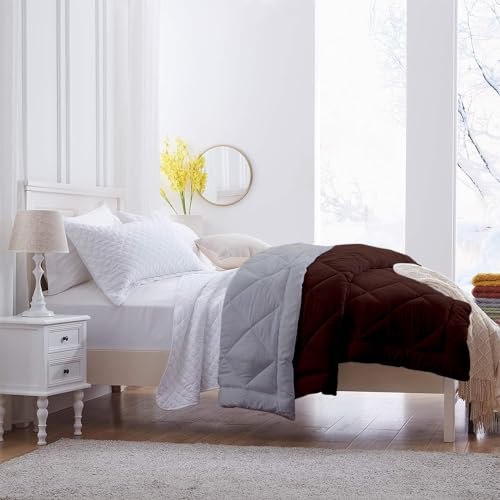 Image of 600 GSM Heavy Winter Single Bed Comforter | Microfiber, Breathable, Reversible,Soft, Lightweight & Machine Washable Comforter for Single Bed 60x90 Inch - ChocolateSilver