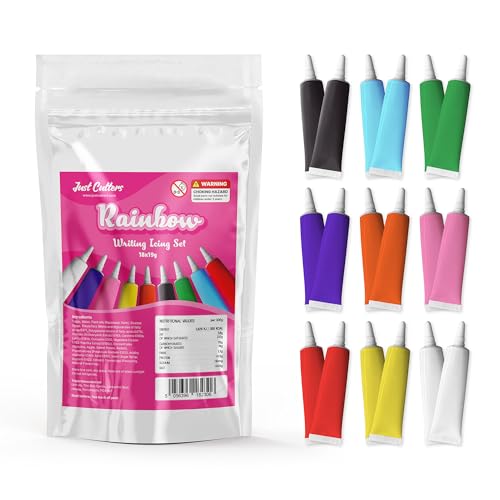 JUST CUTTERS Ready to Use Writing Icing Tubes 342g Net Weight (18 x 19g) Instant Icing Pens for Cakes Biscuits & Baking (Multi Coloured - 18 pack)