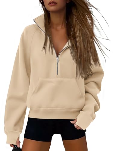 Lotusmile Women's Oversized Half Zip Cropped Sweatshirt