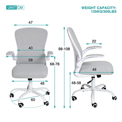 Elecwish Ergonomic Office Chair Fabric Home Office Desk Chair With Adjustable Lumbar Support And Height, Mid Back Swivel Executive Chair With Flip Up Armrests (Grey) #TOP2