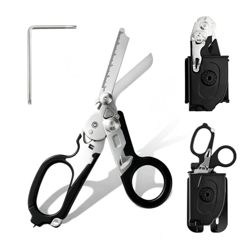 6-in-1 Folding Trauma Shears, Rescue Scissors for EMT (Black)