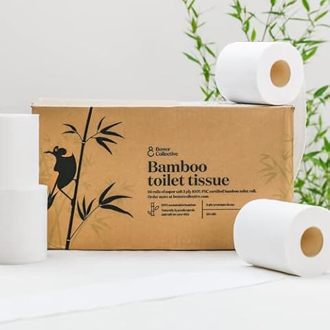 Bower Collective, Bamboo Toilet Roll, Super Soft 3ply, 100% Plastic Free, Sustainable, Eco-Friendly Toilet Tissue, 24 Pack Cover
