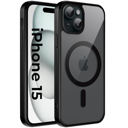 Image of A rtistque Clear Back Cover Case for iPhone 15 | Mag-Safe| Acrylic | Shockproof TPU Protective Design | iPhone 15 Back Cover Transparent - Black Bumper