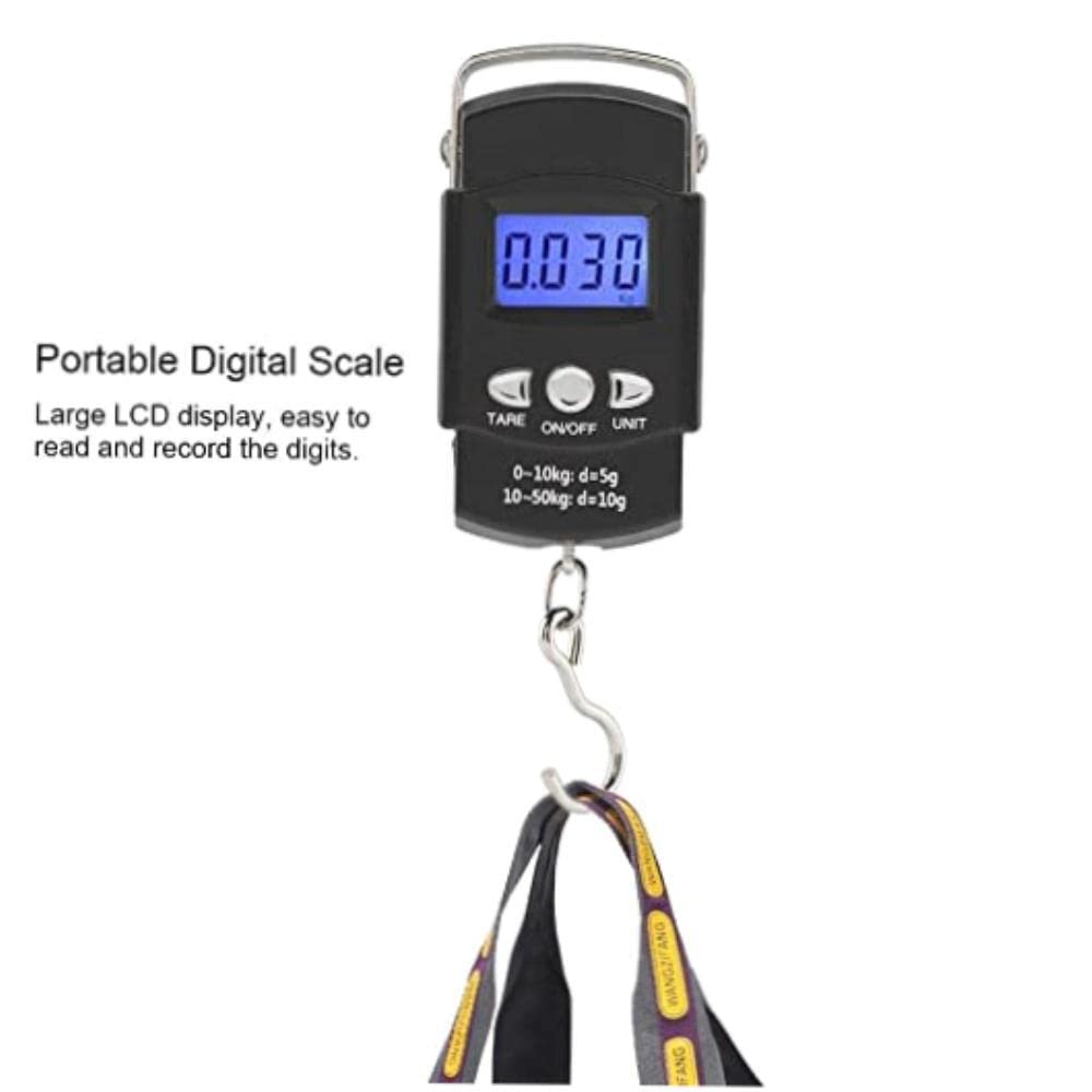 Łatwe w podróży: Przenośna elektroniczna waga bagażowa z miarką taśmową, podświetlany wyświetlacz LCD i pojemność 110 funtów / 50 kg do wysyłki wędkarskiej i innych