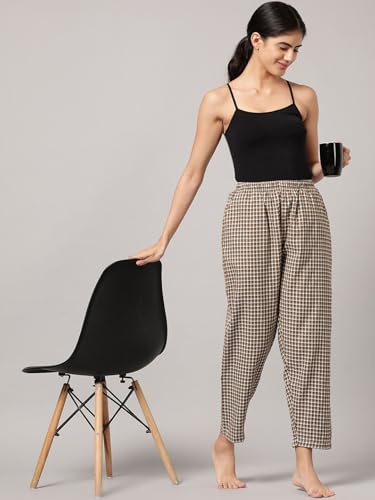 Image of KRYPTIC Women's 100% Pure Cotton Woven Pyjama | Mid Rise Relaxed Fit Full Length Nightwear Pant with Elasticated Drawstring Waistband & Side Pocket | Comfortable Lounge, Sleepwear & Casual Bottom Wear