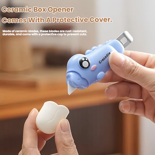 Image of 2-in-1 Ceramic Box Cutter & Bottle Opener, Mini, Cute, Box Opener, Built-In Magnetic, Small Box Cutter, safety Package Opener with Protective Cover for Packages, Letters, Office, Home