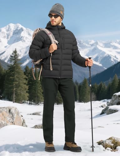 Image of TBMPOY Men's Puffer Jacket Lightweight Hooded Winter Warm Water-Resistant Coat for Ski Casual Travel