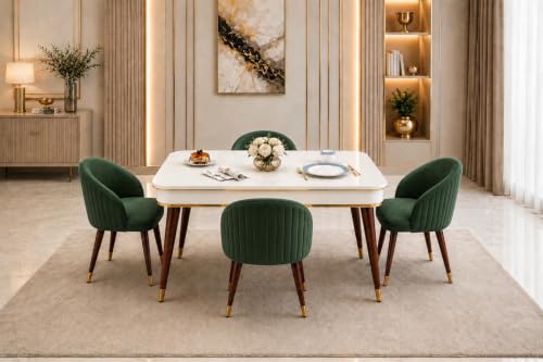 Image of WOODEN SPACE 4 Seater Wooden Dining Table Set | Urban Marble Top Dining Table with Chairs for Dining Room & Kitchen (Majestic Classic Dark Green) (42 x 42 x 30 inch)