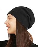 KIKONIO CHEN Women's 100% Cashmere Beanie Hat,Women Gift Beanie Skull Ski Hats (Black, One Size)