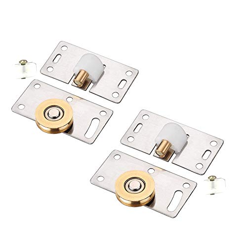 2 piezas Armario Puerta corredera Polea Acero inoxidable Ranurado Rueda de cobre Puerta corredera Rueda Puerta corredera Armario Armario Barra deslizante Polea Accesorios de la rueda