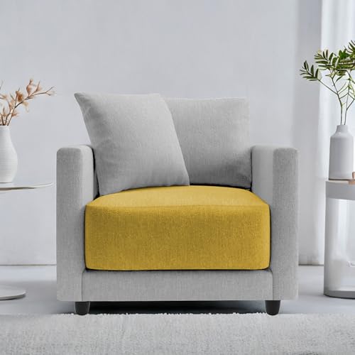 Image of Casaliving Hector 1 Seater Sofa Set for Living Room (Yellow Grey Colour) Premium Fabric Sofa Set