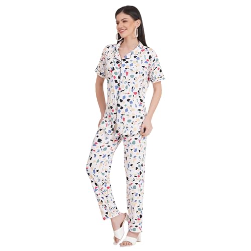 Image of Women's Pure Cotton Top & Pyjama Set - Printed Nightwear and Loungewear, Comfortable Night Suit for Sleep and Relaxation
