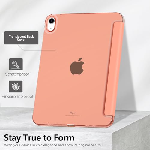 Image of MoKo for iPad (A16) 11th Generation Case 11 Inch 2025, iPad 10th Generation Case 10.9 Inch 2022, Slim Stand Hard PC Translucent Back Shell Smart Cover, Support Touch ID, Auto Wake /Sleep,Apricot Orange